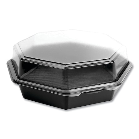 OctaView Hinged-Lid Cold Food Containers, 42 Oz, 9.57 X 9.2 X 3.2, Black/Clear, Plastic, 100PK